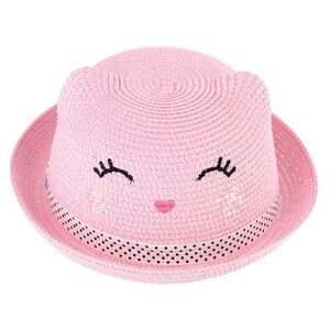 CTM Girl's Smiling Kitty Face Straw Sun Hat